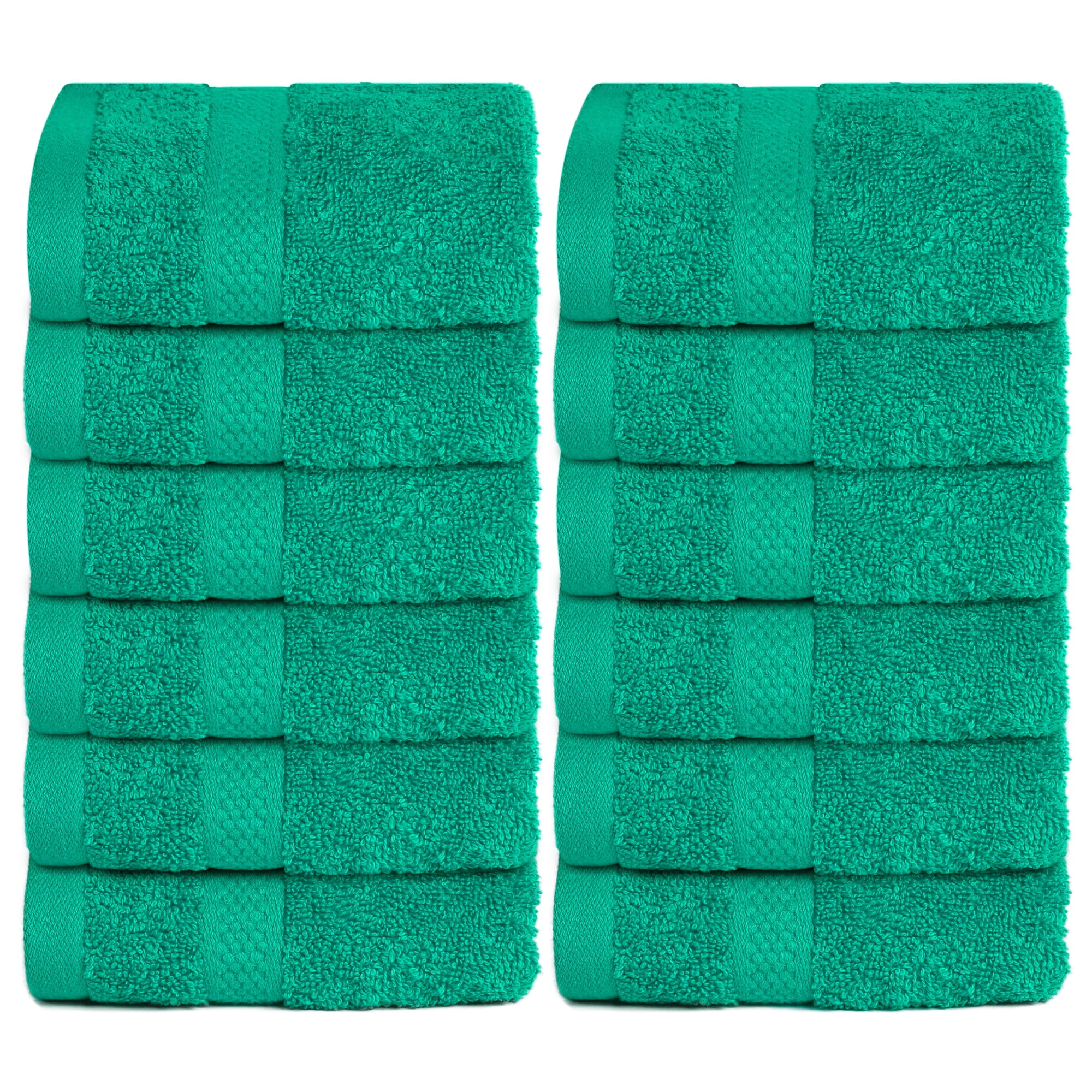 Infinitee Xclusives 12 Pack Premium Green Soft Wash Cloths and Face Towels, 13x13 100% Cotton