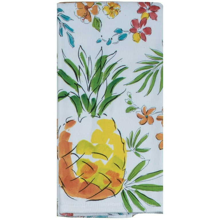 KITCHEN AID KITCHEN TOWELS (2) PINEAPPLES WHITE GOLD GREEN TERRY 100%  cotton NWT