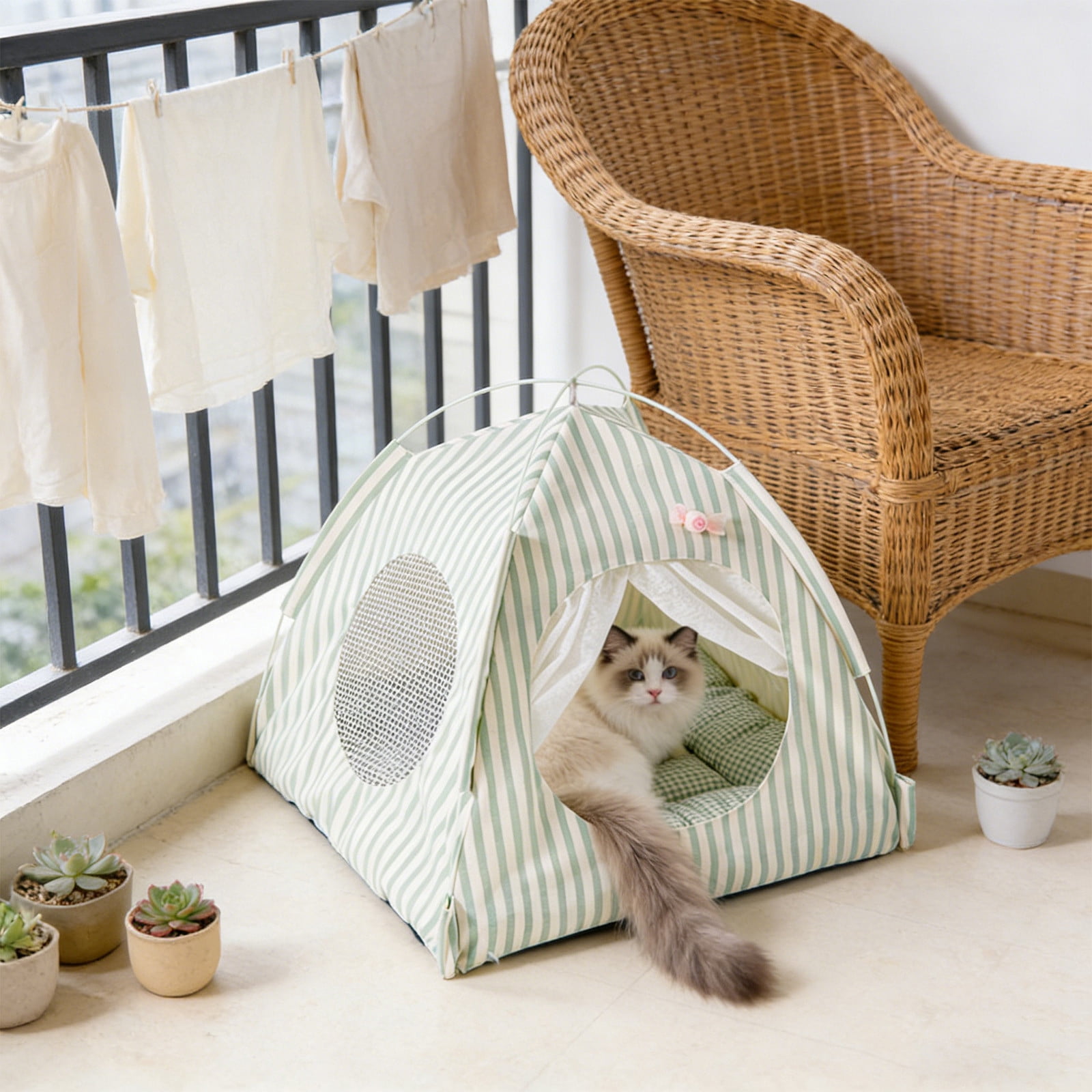 Foldable Pet Tent, Mosquito-Proof & Breathable Indoor Outdoor Up Pet Bed for Small Dogs Cats, Portable Summer Travel Camping Shelter with Removable Cover