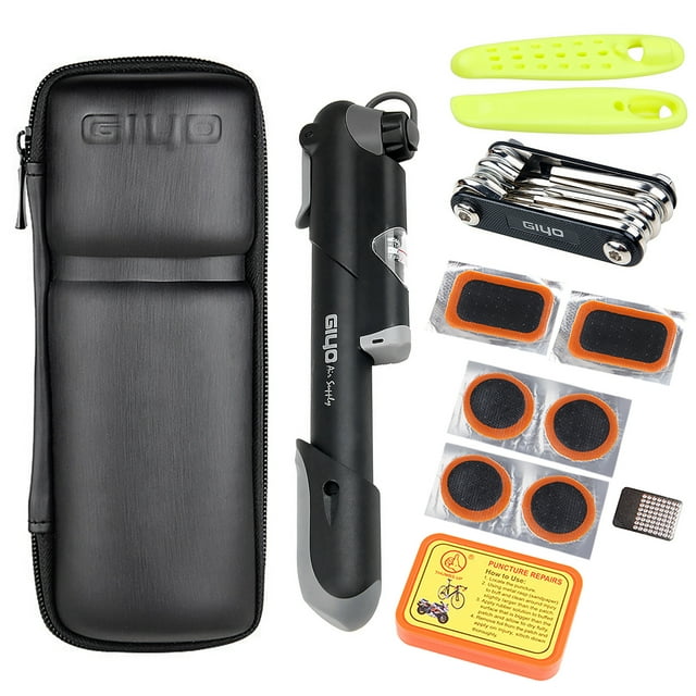 Kit de Réparation de Vélo Kit d'Outils de Réparation de Vélo Portable Boîte Kit de Fixation de Pneu Sac avec Pompe à Pneu Outils Multifonctions Patchs de Chambre à Air de Pneu