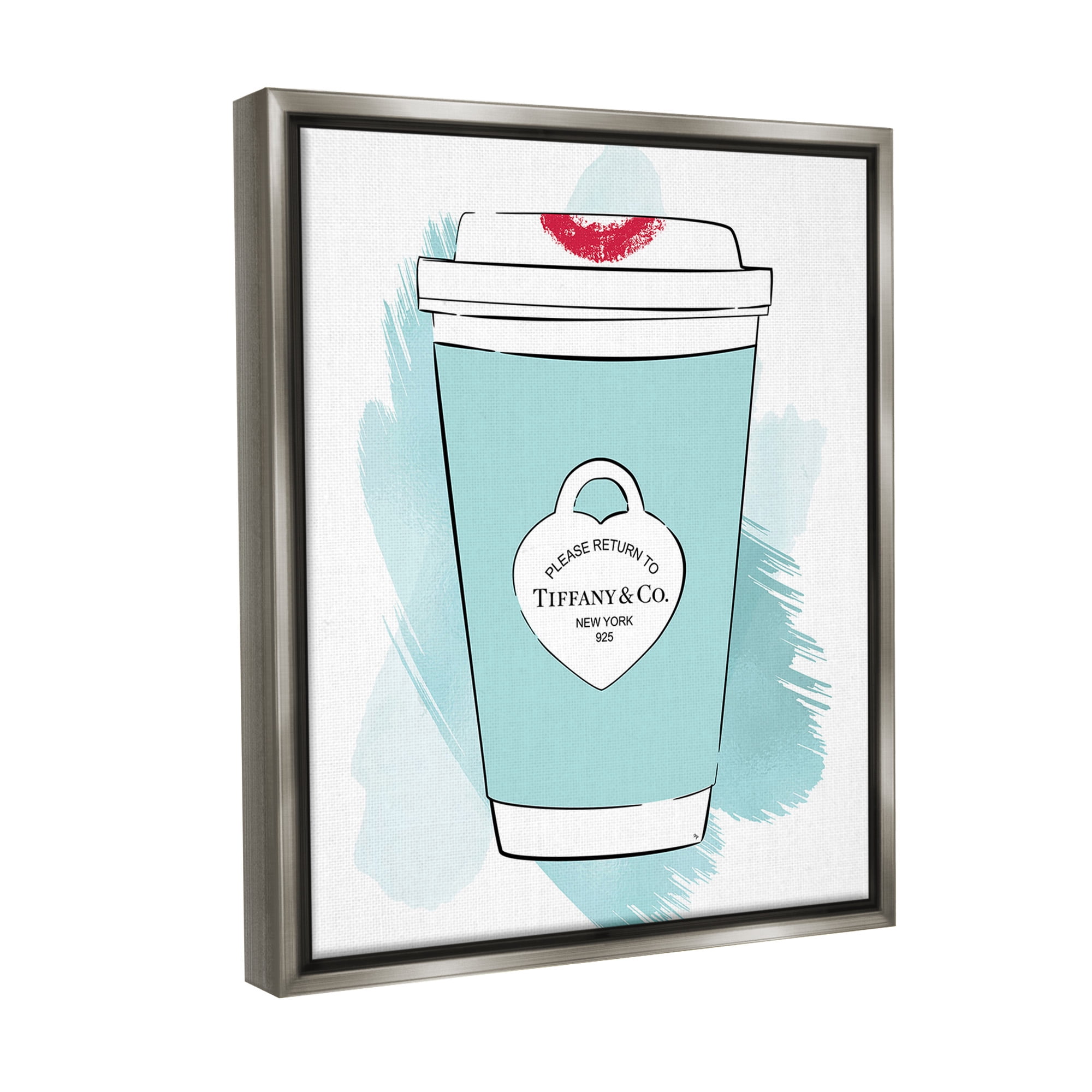 Stupell Industries Coffee with Lipstick Food & Beverage Painting Gray Floater Framed Canvas Art Print Wall Art, 17 x 21