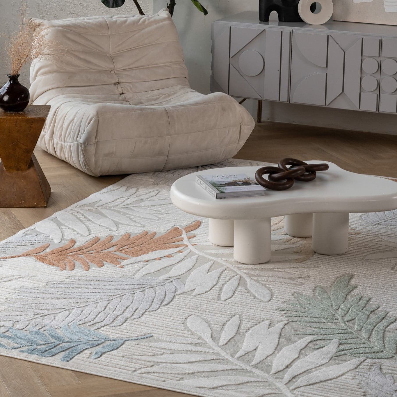 Rug Branch Alfombra Abstract Indoor Outdoor Area Rug, Cream Beige, Floral - Living Room, Bedroom, Dining Room, and Kitchen