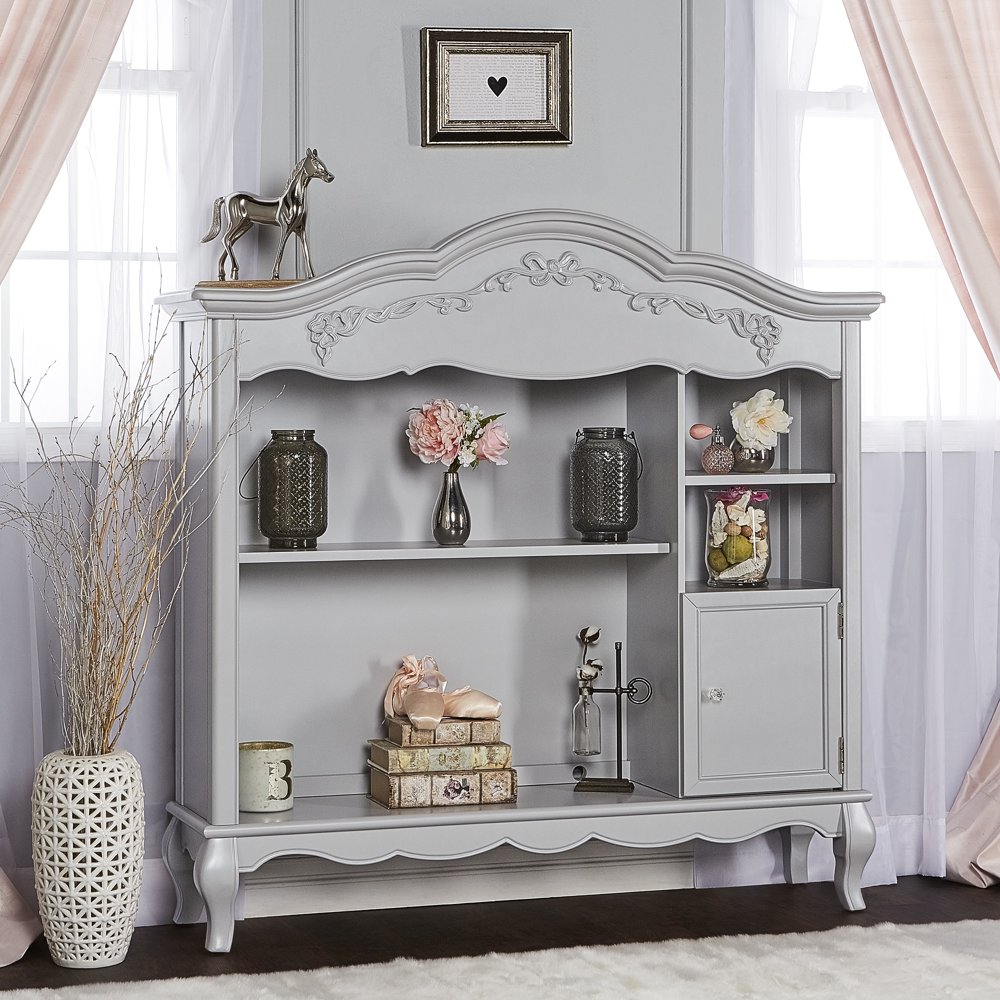 Evolur Aurora Hutch and Bookcase, Akoya Gray Pearl