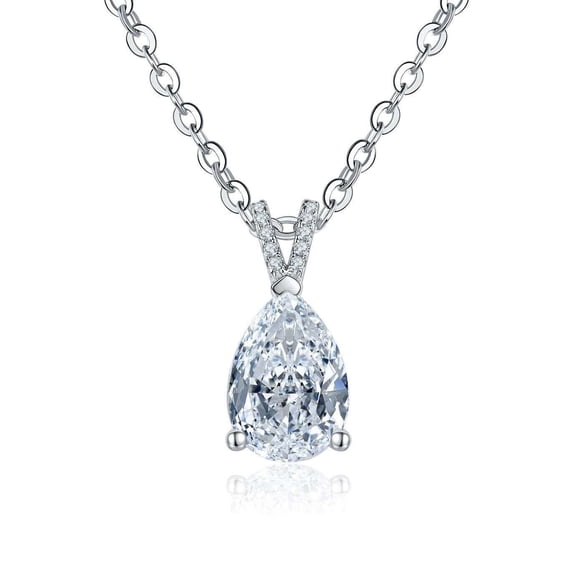 2.00CT Round Cut Simulated Diamond 925 Silver Teardrop Pendant Necklace 14k White Gold Plated 18" Chain