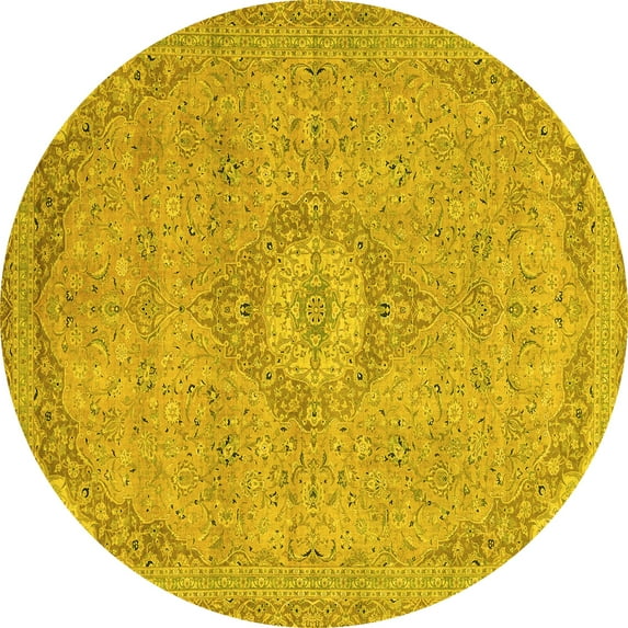 Ahgly Company Indoor Round Abstract Yellow Modern Area Rugs, 8' Round