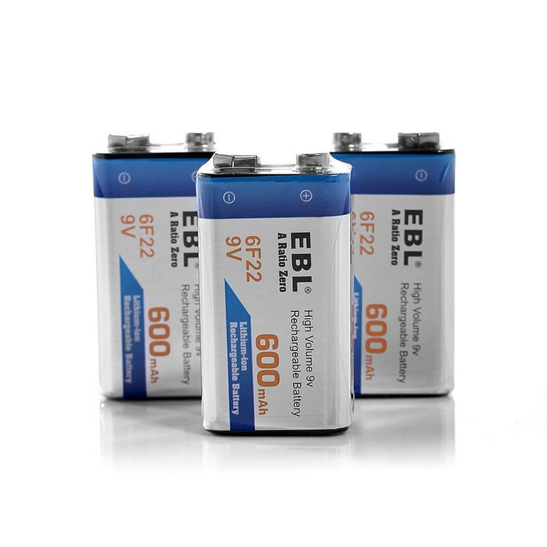 EBL 6F22 600mAh 9V Lithium Rechargeable Batteries + Battery Charger for  Li-ion Ni-MH Ni-CD Replacement Battery 