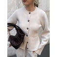 thumbnail image 4 of Cárdigan de punto informal para mujer, chaqueta ajustada de manga larga con cuello redondo y bolsillos, 2024, 4 of 5