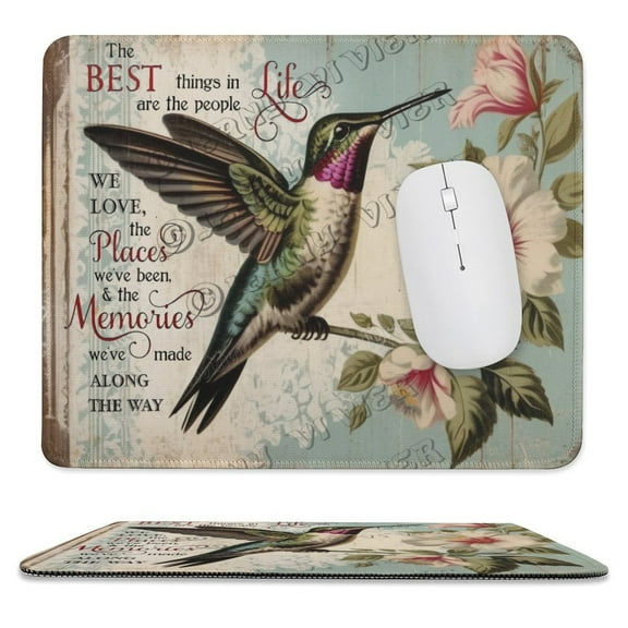 Hummingbird The Best Things in Life Are The People We Love Mouse Pad, 10"x12" Mousepad With Stitched Edge, Non-Slip Rubber MousePads for Office Laptop