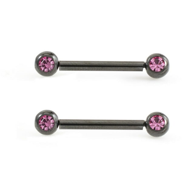 Pair of Push In Nipple Barbell with Cubic Zirconia 14g