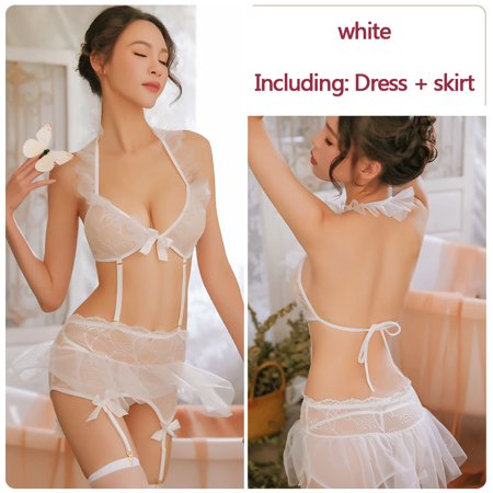 

Yubatuo Lingerie for Women Sexy Underwear Mesh Garter Belt Lace Popular Three Point Suit
