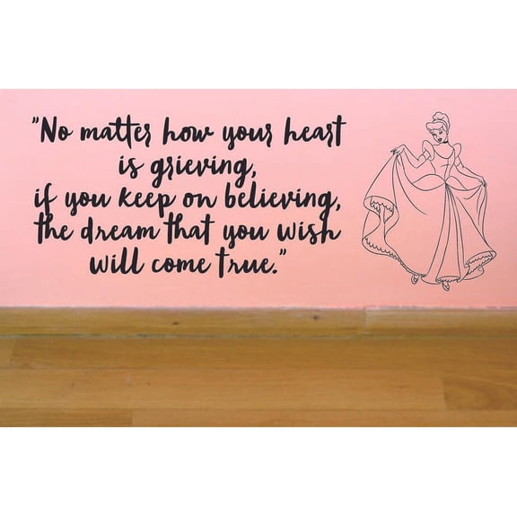 Keep on Believing Cinderella Quote Kids Cartoon Quotes Wall Sticker Art Decal for Girls Boys Room Bedroom Nursery Kindergarten House Home Decor Stickers Wall Art Vinyl Decoration Size (18x20 inch)