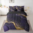 thumbnail image 2 of Homewish Modern Fluid Art 7pcs Bedding Comforter Set,Marble Print Queen Bedding Sets,Black Purple Gold Queen Sheet Sets For Teens,Microfiber Bedroom Decor Reversible, 2 of 8