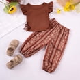 thumbnail image 2 of mgoYE Toddler Baby Girl Clothes Short Sleeve Ruffle Shirt Floral Pant Set 2 Piece Outfits for Girls Cute Clothing Set(Brown,1-2 Years), 2 of 3