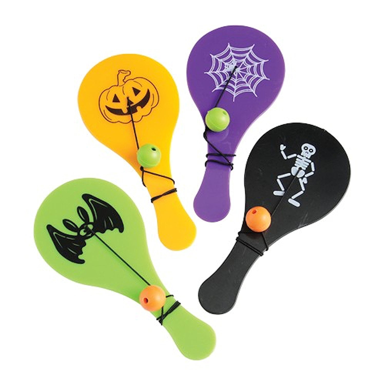 Lot Of 12 Assorted Halloween Theme Plastic Mini Paddle Ball Games, Lot