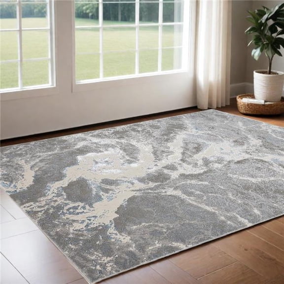 HomeRoots 515588 2 x 3 ft. Gray & Ivory Abstract Power Loomed Rectangle Area Rug
