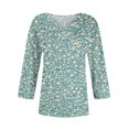thumbnail image 4 of WTOBBY Women's Vintage Floral Print V-Neck Tunic 3/4 Sleeve Loose Fit Blouse Casual Comfort Top with Breathable Cotton Material,Mint Green M, 4 of 4