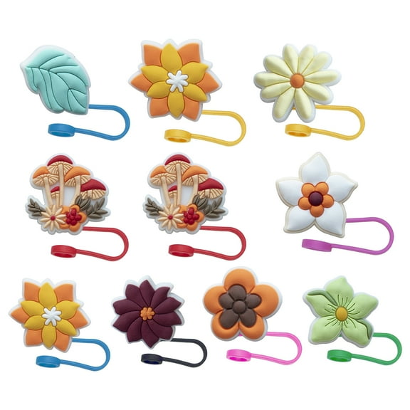 vnanda Portable Straw Cover 10pcs Straw Covers Flower Pattern Reusable Pvc Straw Protector Cover Straw Tip Cover Drinking Straw Topper Tumbler for Glass