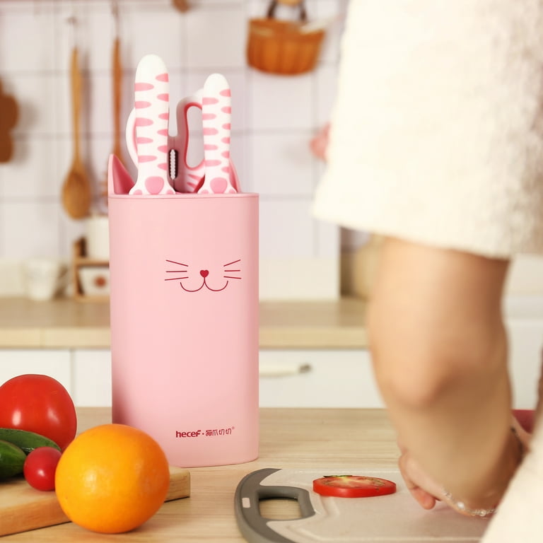 Hecef Cute Kitchen Knife Set with Detachable Block, Cat Claw Pink Sharp  Chopping Cleaver and Scissors for Gift Housewarming Birthday