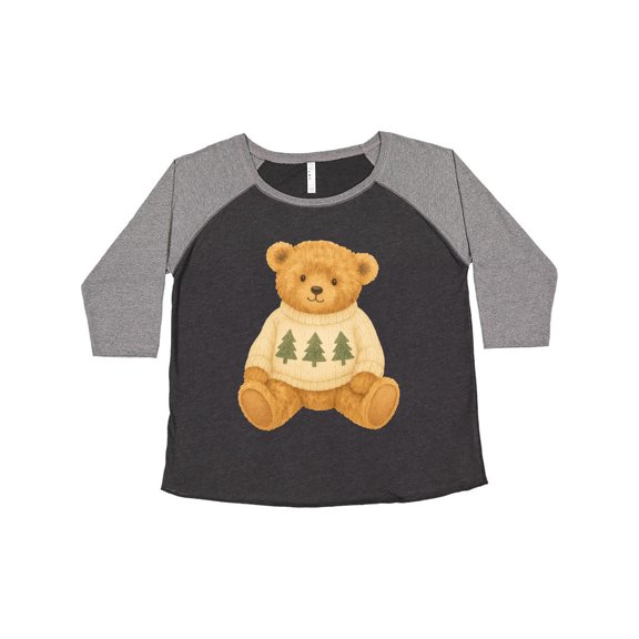 Inktastic Vintage Teddy Bear in Sweater with Christmas Trees Women's Plus Size T-Shirt