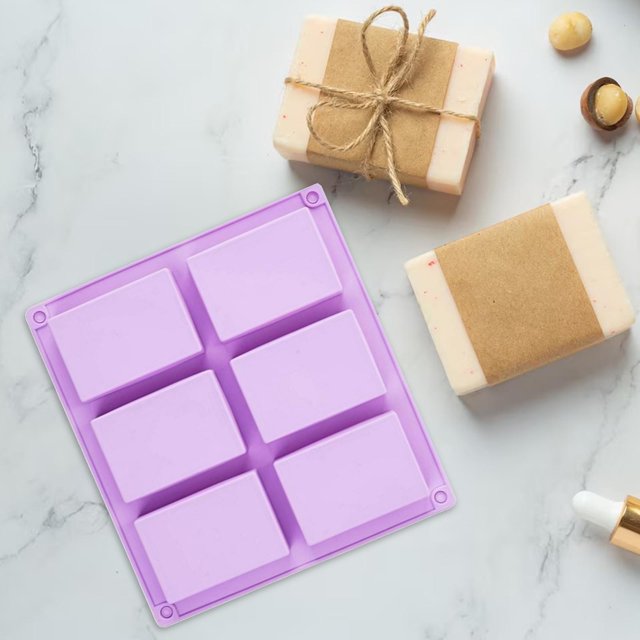 Fabricante de jabón de silicona antiadherente para principiantes, niños y adultos 6 rejillas Simple Flexible reutilizable epoxi fundición DIY jabón Violeta perfecl Fundición de jabón de silicona