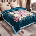 thumbnail image 7 of WOOW DEPOT Full Queen Heavy Fleece Bed Blanket 1 PCS, 7.72 lbs 78.7" x 90.5", Reversible Thick Floral Print Soft Warm Mink Blanket Elegant, Teal Peony, 7 of 7