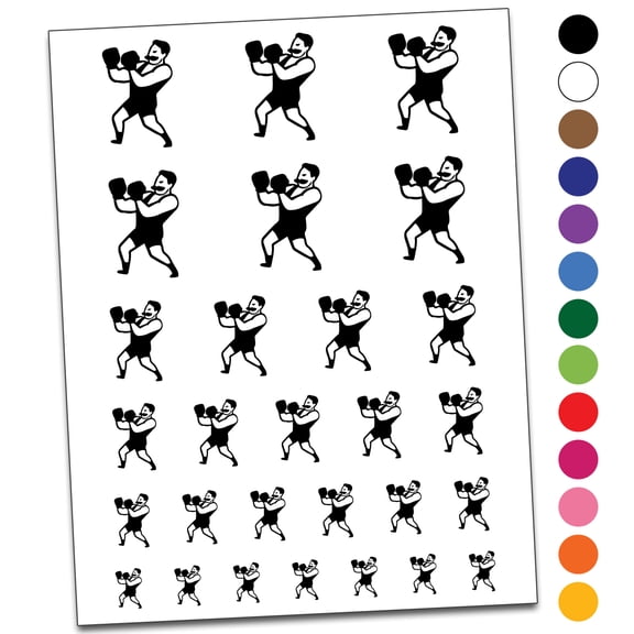 Vintage Boxer Pugilist Fighter Water Resistant Temporary Tattoo Set Fake Body Art Collection - Black