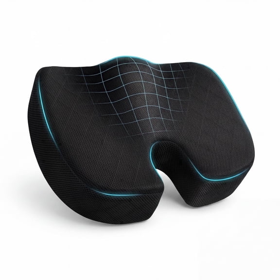 Seat Cushion – Memory Foam Cushion for Tailbone & Coccyx Pain Relief, Ergonomic Desk Chair Cushion for Long Hours of Sitting – Office Workers & Car Drivers
