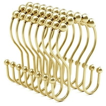 Gold Shower Curtain Hooks, AmazerBath Metal Shower Curtain Hooks Shower Curtain Rings Rust Proof Balanced Smooth Glide Double Shower Curtain Hooks, Shower Hooks for Shower Curtain 12 Pcs