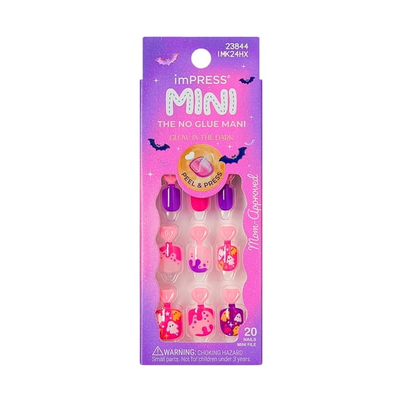 Kiss Impress Mini Press On Nails Short for Kids, “Spookz”, Multicolor, Squoval, 20 Count