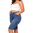 thumbnail image 2 of QERINTE Womens Plus Size High Waisted Capri jeans Stretchy Blue Shorts Curvy Summer, 2 of 6