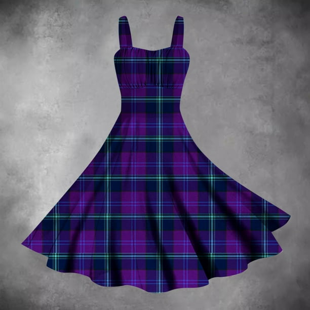 WILLBEST Vestidos con Curvas para Mujer Vestido de Mujer con Estampado sin Mangas con Tirantes En La Cintura y Falda con Vuelo con Personalidad E Grande