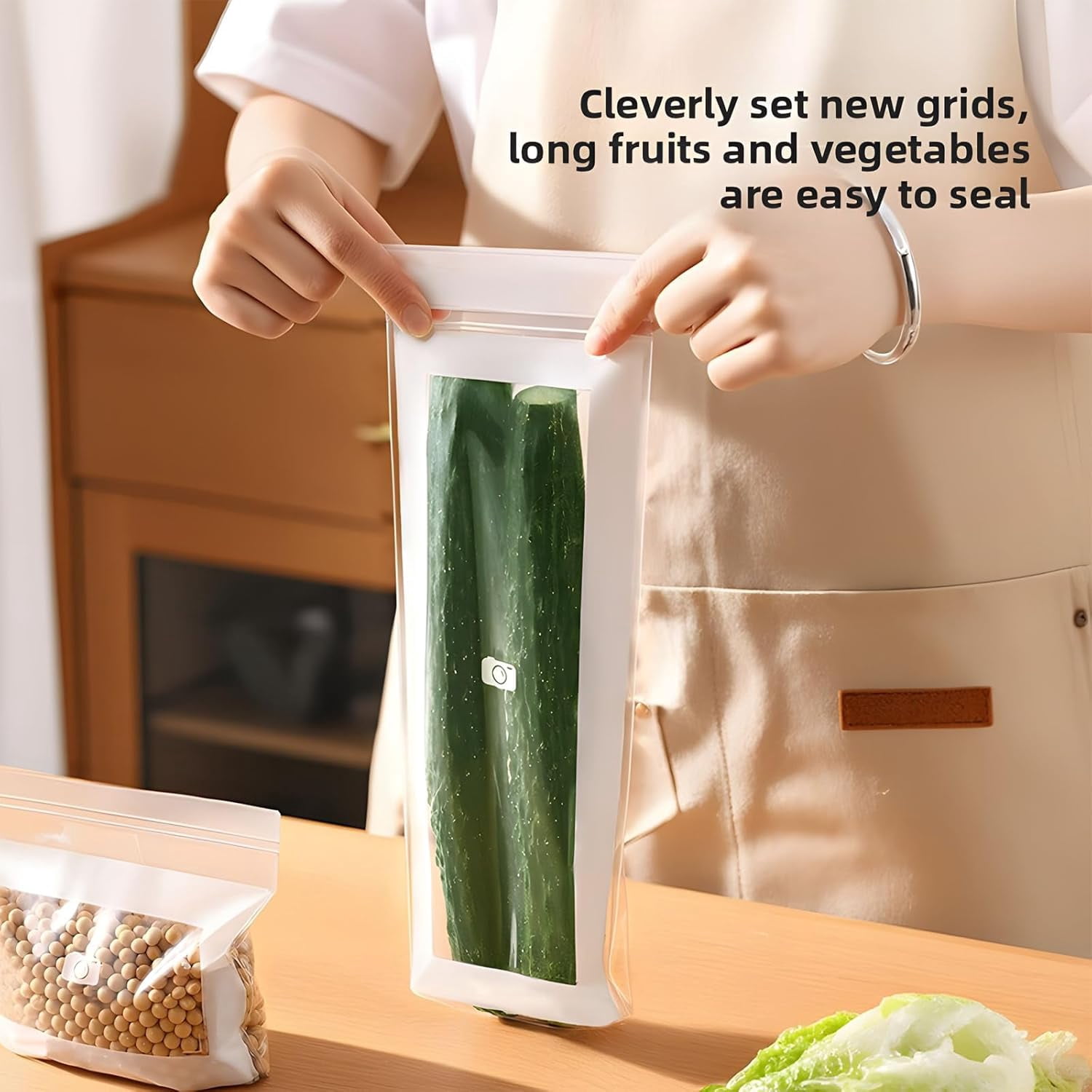 Food Grade Fresh-Keeping Bags, Reusable Plastic Produce with Dual Interlocking Seal, Clear Long Sealed Bags for Vegetables Fruits Refrigerator Freezer Kitchen Organization.