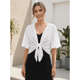 thumbnail image 2 of QSAWXQZ Women's Chiffon Tie Front Bolero Shrug Short Flared Sleeve Sheer Cropped Cardigan Cover Up White L, 2 of 9