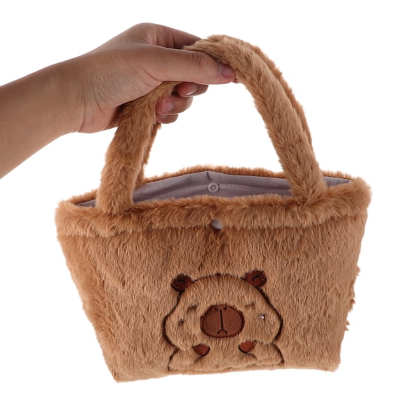 HONITANO 1Pcs Cute Handbag Plush Shoulder Bag Brown Fuzzy Fabric For Daily Errands