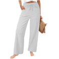 thumbnail image 3 of Cotton Linen Pants for Women 2026 Wide Leg Lounge Palazzo Trousers Drawstring Elastic Waist Summer Beach Vacation Travel Pant, 3 of 6