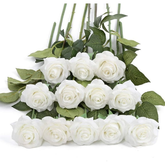 White Roses Artificial Flowers Bulk Real Touch Roses Fake White Silk Roses Flowers Floral Arrangement Bouquet for Wedding Bouquet Home Wedding Party Garden Bridal Decorations DIY (White)