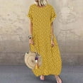 thumbnail image 3 of JBXKXYW Dresses for Women 2024 Women Casual Polka Dot Print Short Sleeve Round Neck Maxi Dress Dresses Maxi Dress Dressess (Yellow,M), 3 of 4