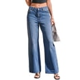 thumbnail image 5 of Women High Waist Blue Washed Casual Long Jeans Denim Pants with Pocket, 5 of 6
