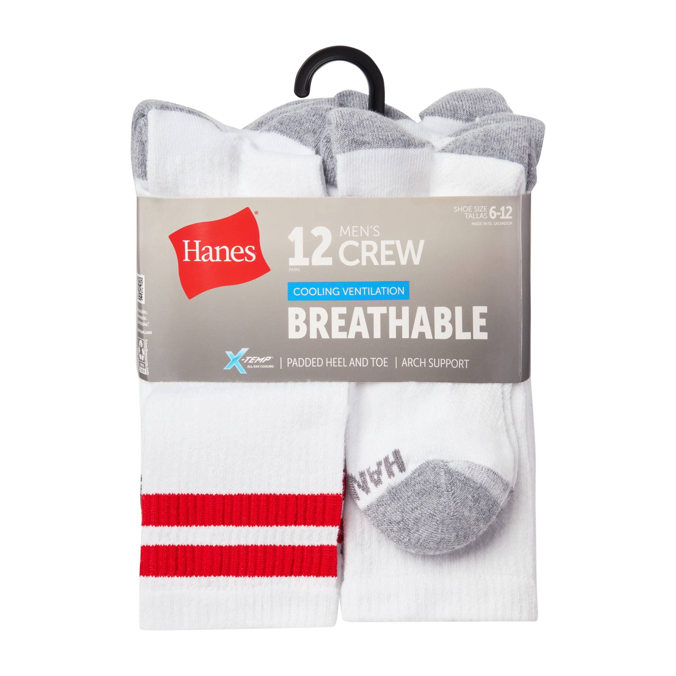 Hanes Mens Crew Socks Pack, 12-Pack, X-Temp, Active Cool Lightweight