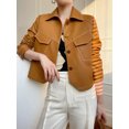 thumbnail image 5 of Chaqueta de moto de cuero genuino simple para mujer, tendencia primavera otoño 2024, abrigo de piel de oveja recortado con cuello cuadrado y botonadura sencilla, 5 of 5