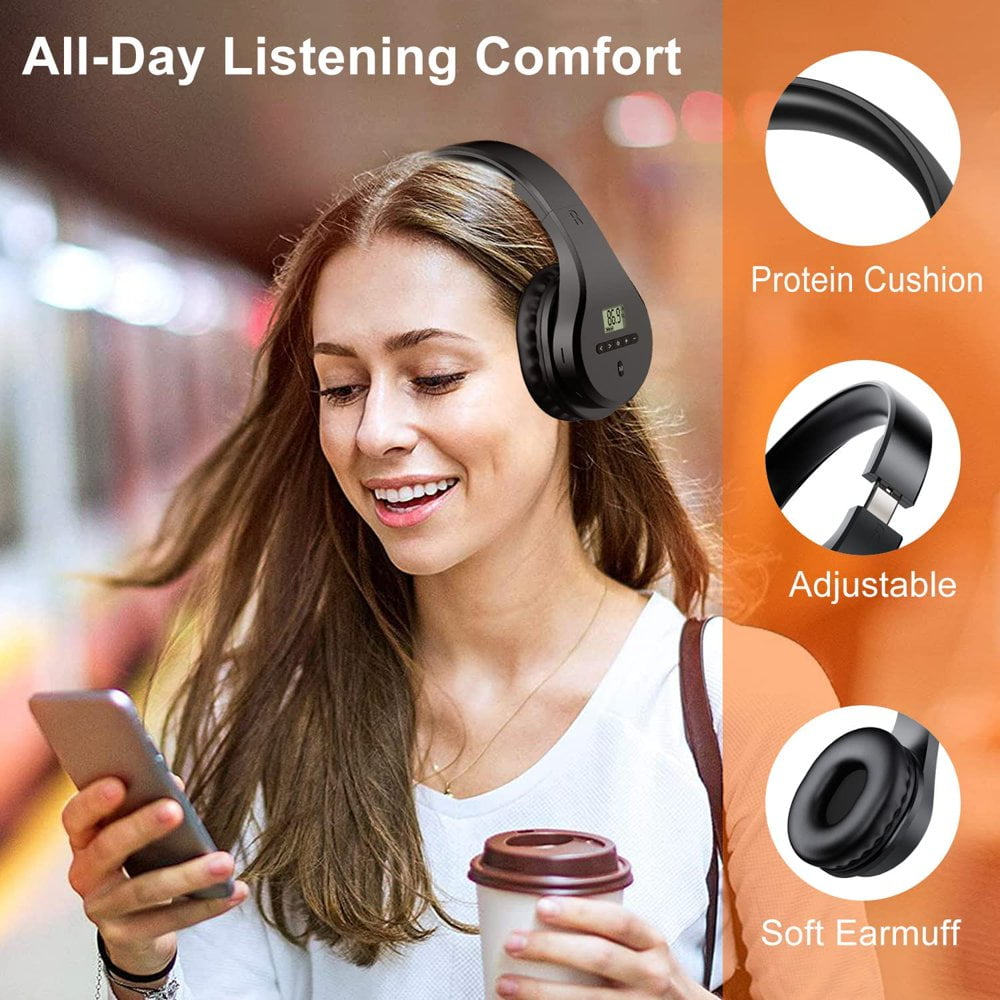 SUGARMOM Portable Rechargeable FM Radio Headphones Bluetooth Earmuffs Transistor Radios with Best Reception Wireless Radio Headset Built-in Mic TF Card. Walkman Radio for Mowing Jogging