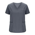 thumbnail image 3 of Horkkom Scrubs for Women Set V Neck Short Sleeve Tops Elastic Waist Long Pants Nurse Scrubs Solid Color Uniforms Set with Pockets Gray M, 3 of 7