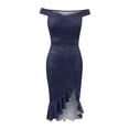 thumbnail image 6 of ClodeEU Women's Off Shoulder Ruffle Pleat Waist Bodycon Evening Cocktail Slit Formal Dress Navy,Womens Plus XXL, 6 of 6