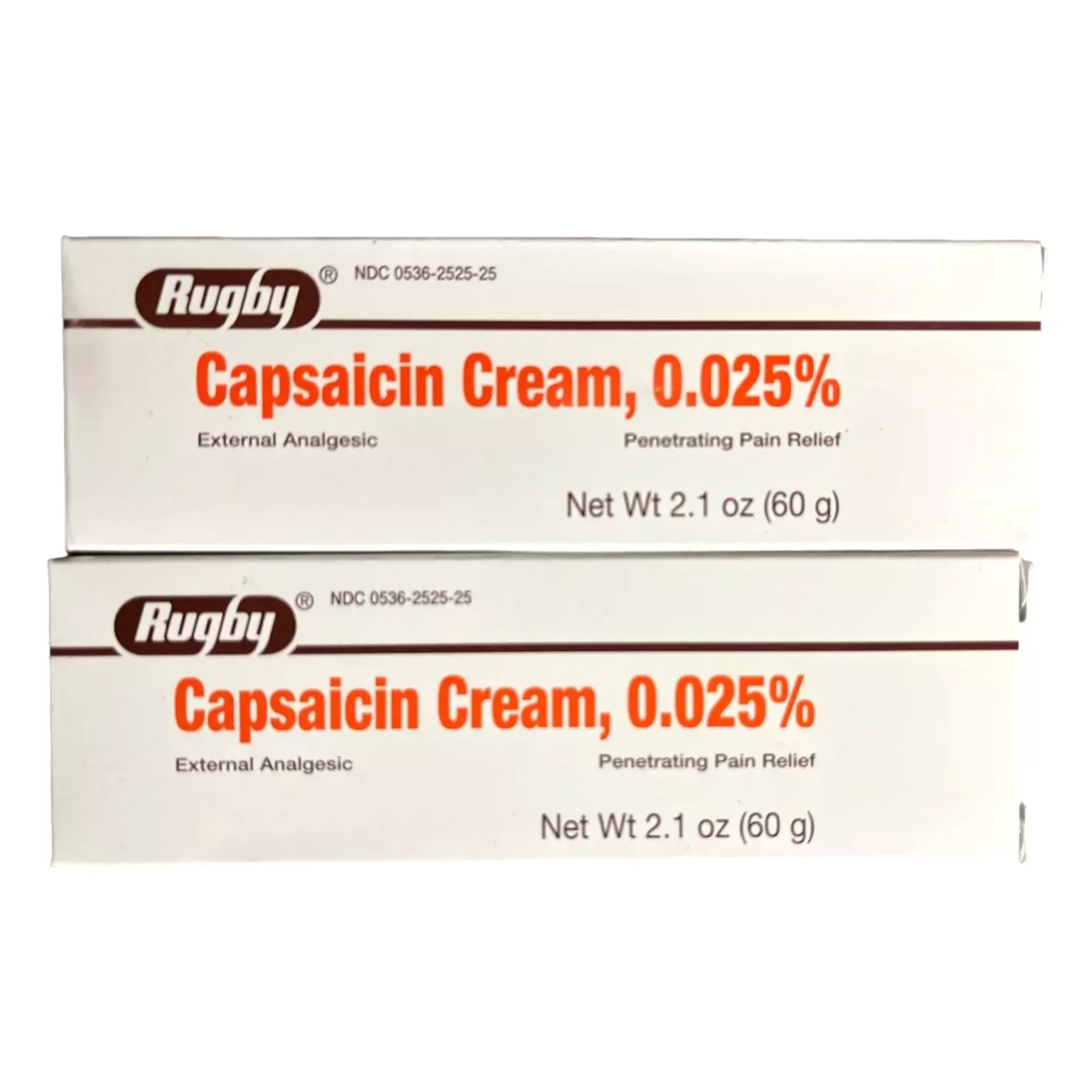 2 Pack Rugby Capsaicin Cream Pain Relief 0.025% 2.1 Oz Each