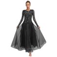 thumbnail image 2 of renvena Women's Glittery Rhinestone Ballroom Dance Long Sleeve Modern Waltz Maxi Dress Black L, 2 of 7