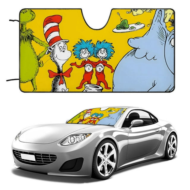Dr Seuss Parasol para Parabrisas Delantero Protector Plegable, Visera Solar para Auto Bloquea Rayos UV Mantiene tu Vehículo Fresco 130cm*70cm