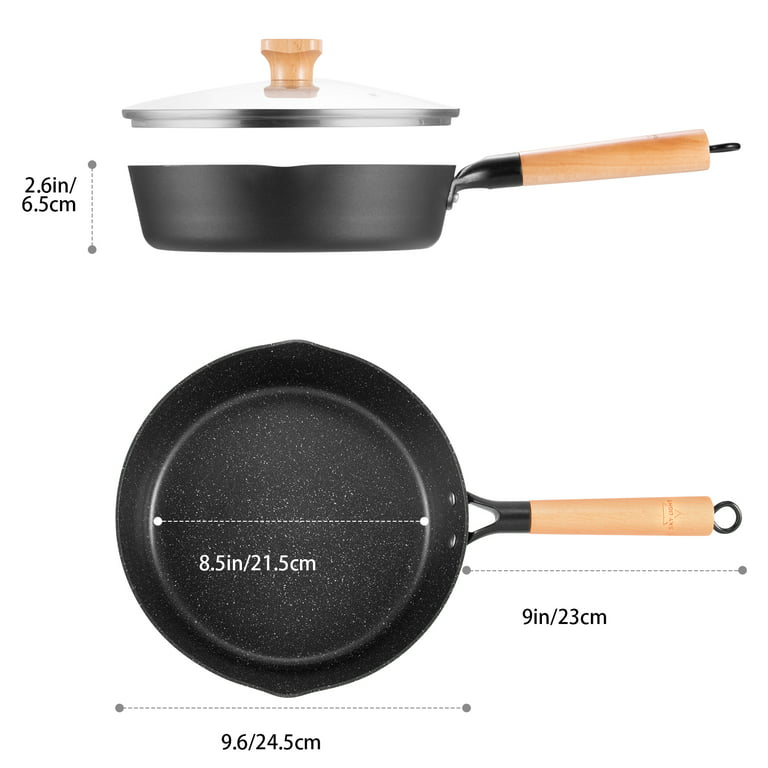 9.5 in Non-Stick Frying Pan w/ Detachable Handle Lid Skillet Fit All Stove  Top