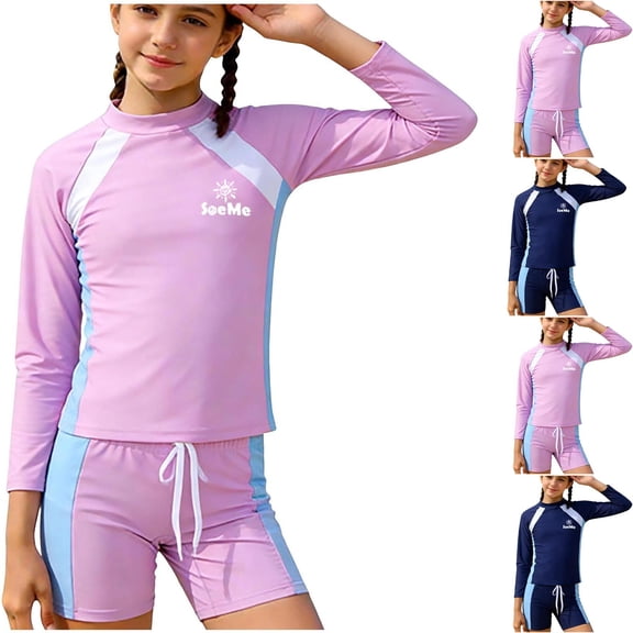 Tranfacy Boys and Girls 3-14 Years Summer Long Sleeve Swimwear with Shorts for Surfing Swimming