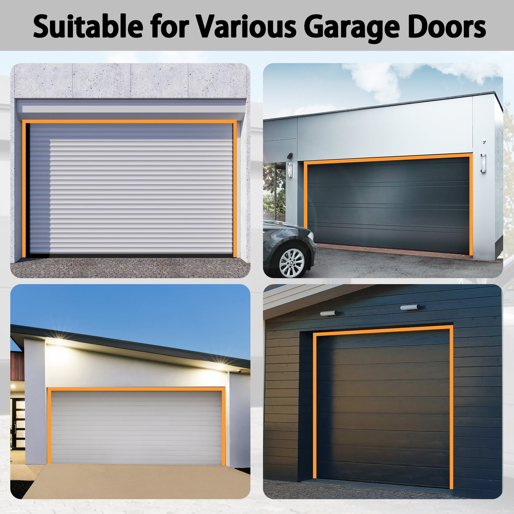 32.8ft Universal Garage Door Top and Sides Seal Strip, Waterproof Self Adhesive Professional Sealing includes 40pcs Screws, White