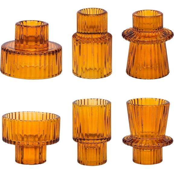 FULANDL Glass Candlestick Holders Set of 6, Double-Ended Tealight Taper Candle Holder for Pillar Candles, Dinner Table Centerpieces Fireplace Mantel Wedding Modern Home Room Decor